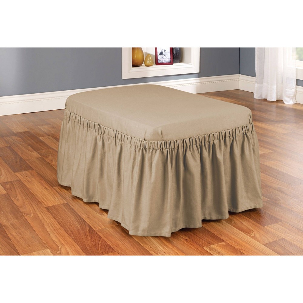 Photos - Furniture Cover Duck Ottoman Slipcover Tan - Sure Fit