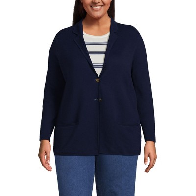 Lands' End Women's Fine Gauge Cotton Button Front Blazer Sweater