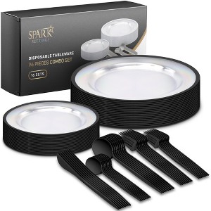 Clear Plastic Plates with Rim & Disposable Plastic Silverware - 1 of 4