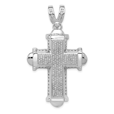 Black Bow Jewelry Men's 14k White Gold 7/8 Ctw Diamond Large Cross Pendant, 32 x 55mm