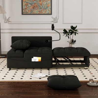 TiramisuBest 3-in-1 Convertible Foldable Sofa Bed, Adjustable Backrest Loveseat with USB Ports, Phone Holder & Storage Pocket, Grey