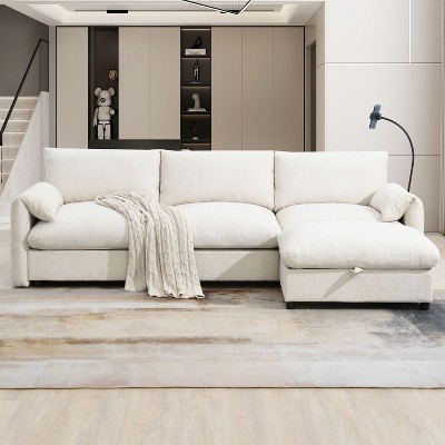 CAVINAS 96.5" L-Shaped Sectional Sofa,4-Seater Cloud Couch Sectional with Storage Ottoman,2 USB Ports and Adjustable Phone Holder