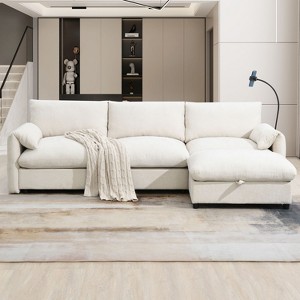 CAVINAS 96.5" L-Shaped Sectional Sofa,4-Seater Cloud Couch Sectional with Storage Ottoman,2 USB Ports and Adjustable Phone Holder - 1 of 4