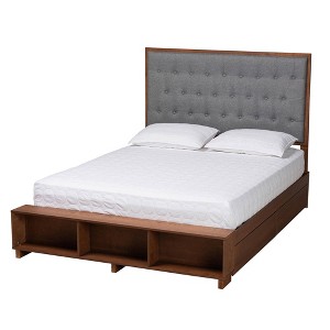 Baxton Studio Queen Jalie Fabric and Wood Platform Storage Bed: Upholstered Headboard, 4 Drawers - 1 of 4