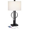 Possini Euro Design Galaxy 32" Tall Geometric Base Large Modern End Table Lamp Dual USB Ports Black Metal Single White Shade Living Room Charging - 3 of 4