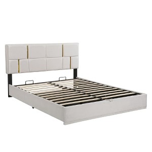Queen Size Bed Frame with Headboard, Hydraulic Storage System, Velvet Upholstered Platform Bed for Bedroom, Guest Room, No Box Spring Needed - 1 of 4
