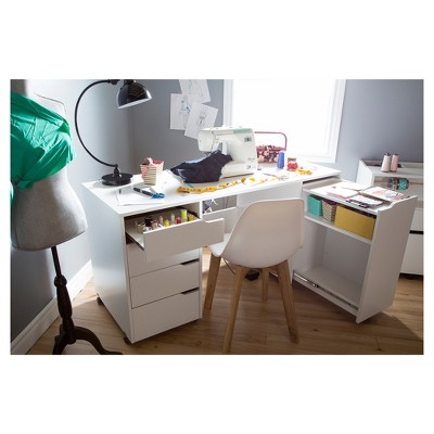 Crea Sewing Craft Table On Wheels White, Craft Work Table With Storage