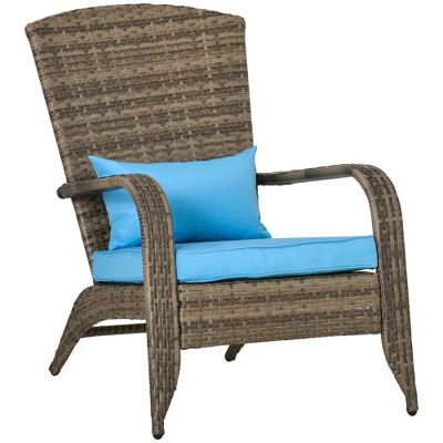 Outsunny Patio Adirondack Chair with All-Weather Rattan Wicker, Soft Cushions, Tall Curved Backrest for Deck or Garden