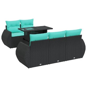 vidaXL Patio Sofa Set with Cushions Modular Sofas 6 Piece Poly Rattan Acacia - Black - 1 of 4