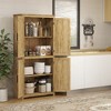 HOMCOM 64" Kitchen Pantry Storage Cabinet, Freestanding Kitchen Cabinet with 4 Rattan Doors, 4 Tier Shelves and Adjustable Shelf, Natural - 2 of 4