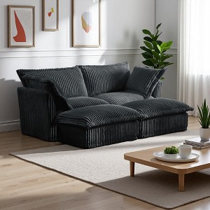 83.4" Corduroy Slipcovered Modular Sleeper Sectional Sofa Bed with French Edges & Removable Covers - 1 of 4