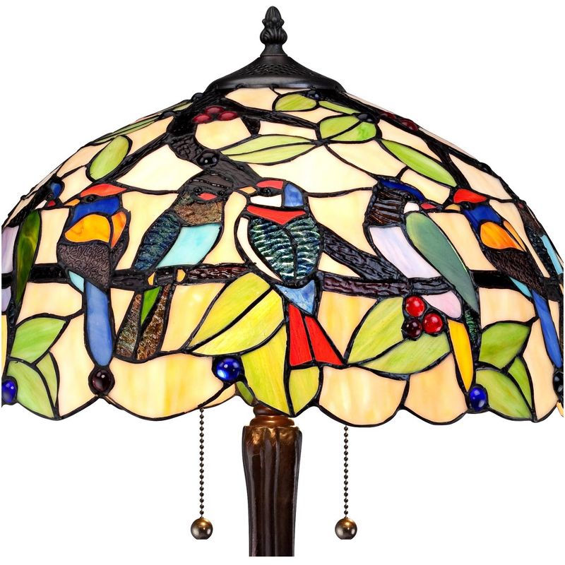 Robert Louis Tiffany Traditional Table Lamp 24.75" High Bronze Tropical Birds Stained Glass Shade for Living Room Family Bedroom Nightstand, 3 of 6