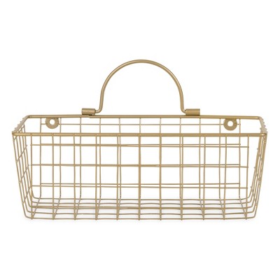 Vintage Gold Wire Wall Basket Set, Small Rectangular, 11.8"