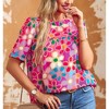 Amaryllis Women’s Short Sleeve Bold Floral Print Relaxed Fit Crew Neck Blouse - 3 of 4