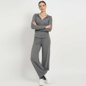 Cherie Code Women’s Hooded Zip‑Front Jacket & Wide‑Leg Pant Set – Long Sleeve Lounge Two‑Piece in Grey - 1 of 4