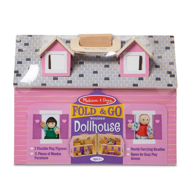 Melissa & Doug Fold and Go Wooden Dollhouse With 2 Dolls and Wooden Furniture, 4 of 13