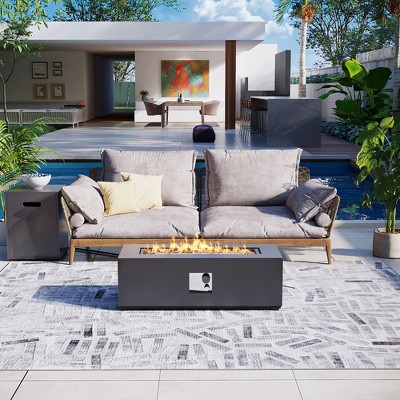 42-inch Outdoor Rectangular Fire Pit Table Propane for Outside Patio with Tank Cover