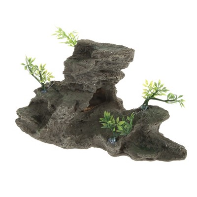 Unique Bargains Aquarium Terrariums Mountain for Fish Tank Landscape Decoration Resin Gray Green 5.31" Height 1pcs