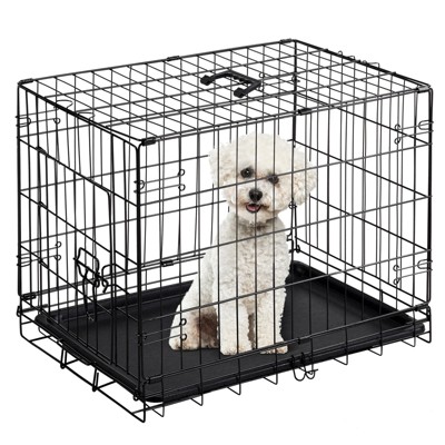 BENCMATE Pet Crates And Houses 24 Inch Dog Cage Metal Pet Kennel With Secure Lock, Removable Tray, Single Door, Black , 16.5"* 24.4"*19.5"