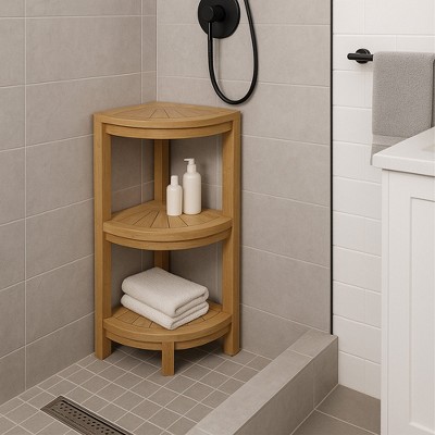 Nordic Teak Natural Shower and Spa/Bathroom/Outdoor Corner Shelf - Beige