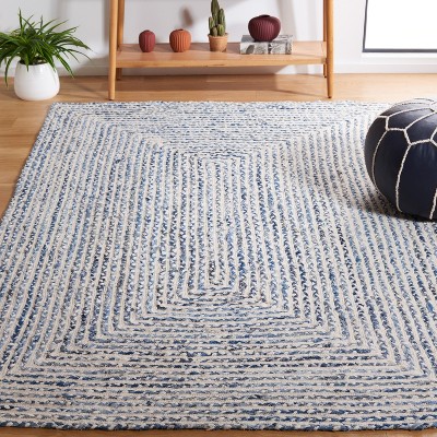 Handmade Blue and Ivory Braided Cotton Area Rug, 5' x 8'