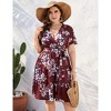 Plus Size Women's V Neck Short Sleeve Dress with Belt Flowy Casual Summer Day Dress - 3 of 4