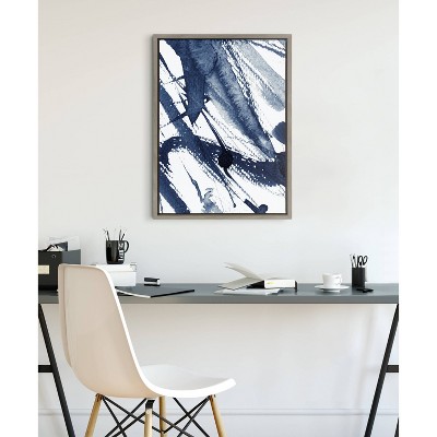 Indigo Abstract Watercolor Canvas Print with Gray Frame, 24x18