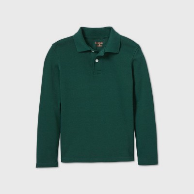 Boys' Long Sleeve Interlock Uniform Polo Shirt - Cat & Jack™ Dark Green XS