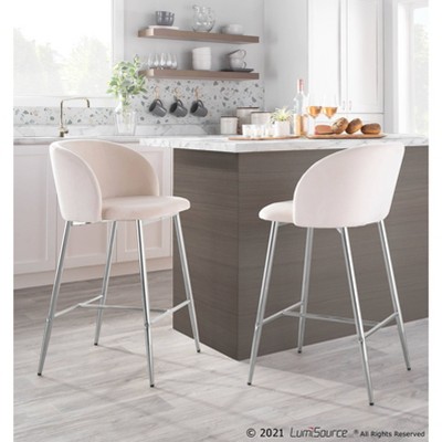 Fran Chrome and Cream Velvet Contemporary Counter Stool, Set of 2