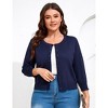Women Plus Size Cardigans Round Neck Knit Cardigan Open Front Sweater 3/4 Sleeve Cardigan Button Outwear - 3 of 4