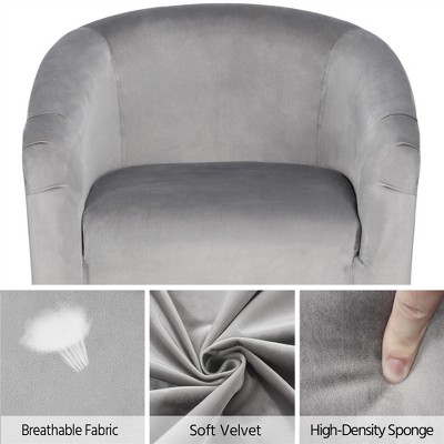 Gray Velvet Barrel Accent Chair with Manufactured Wood Frame