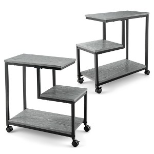 Costway 2 PCS 3 Tier Side Table W/ Casters Mobile End Table Storage Living Room Bedroom - 1 of 4