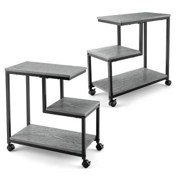 Costway 2 PCS 3 Tier Side Table W/ Casters Mobile End Table Storage Living Room Bedroom