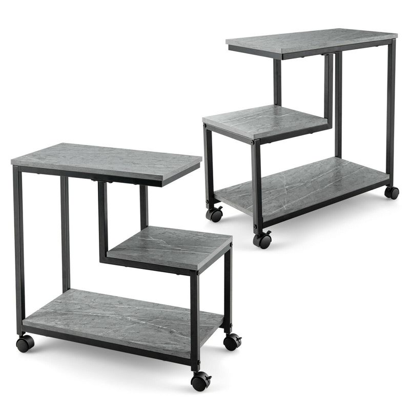 Costway 2 PCS 3 Tier Side Table W/ Casters Mobile End Table Storage Living Room Bedroom, 1 of 11