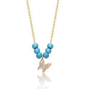 Guili Kids 14K Gold Plated Necklace with Turquoise Pearls and Butterfly Charm- A Vibrant and Whimsical Piece Designed for Young Trendsetters - 1 of 3