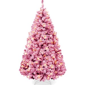 Best Choice Products Prelit Pink Artificial Christmas Tree, Snow Flocked Fir Holiday Decoration - 1 of 4