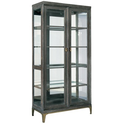 Edgewater Brown Oak Lighted Display Cabinet with Glass Doors