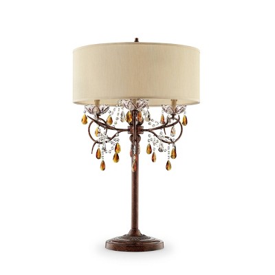 36.25" Antique Metal Table Lamp with Crystals Brown - Ore International