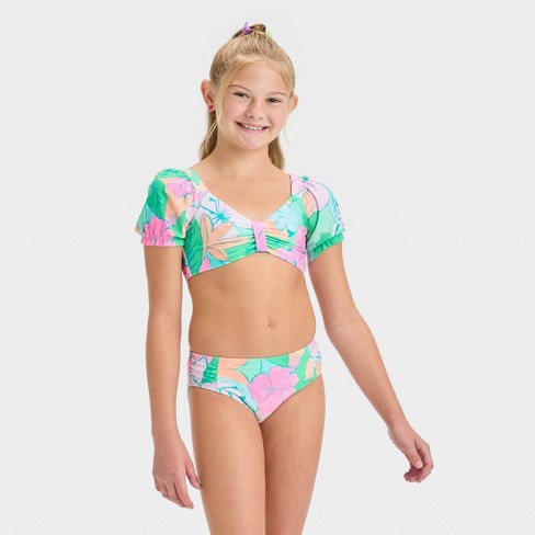 Girls lovely Luau Floral Printed Bikini Set Cat Jack White Target