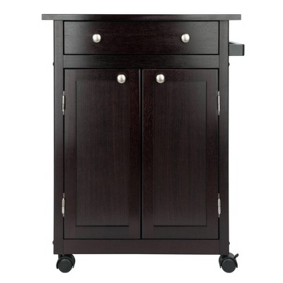 Transitional Espresso Wood Kitchen Cart with Storage and Towel Bar