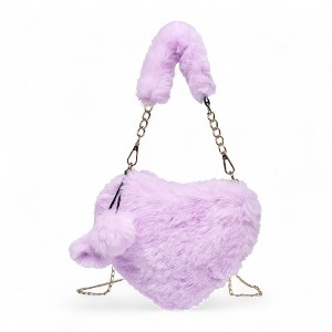 Willow & Ruby Girls Lilac Plush Fuzzy Heart Bag - Adorable Soft Faux Fur Shoulder Bag with Chain Strap and Pom-Poms, Perfect for Kids & Tweens, Purple - 1 of 4