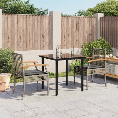 vidaXL 3 Piece Patio Dining Set with Cushions Gray Poly Rattan