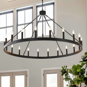 BAOURE 53 Inch Large Black Wagon Wheel Chandelier, 20-Light Farmhouse Rustic Pendant Lights, Round Light Fixtures for Outdoor Porch High Ceiling - 1 of 4