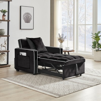 TiramisuBest 3-in-1 Sofa Bed Chair, Adjustable Recliner & Single Bed, Velvet Folding Lounge Chair for Modern Living Rooms, Black
