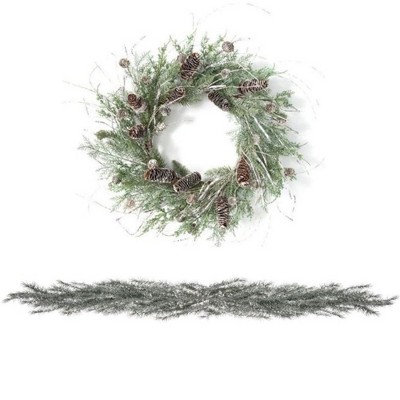 Sullivans Artificial Cedar And Weeping Pine Wreath And Garland Set 24