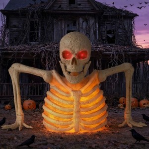 Joyfy 4.8 FT Halloween Outdoor Decoration, Light Up Giant Skeleton Groundbreaker with Infrared Sensor for Halloween Yard Graveyard Haunted House Props - 1 of 4