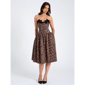 Miss Circle Uchenna Cheetah Print Stretchy Strapless Midi Dress with lace  trim : Target