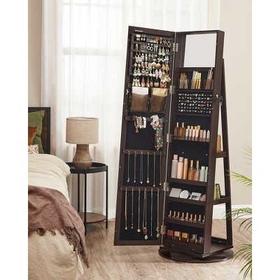 Brown MDF Rotating Jewelry Armoire with Full Length Mirror