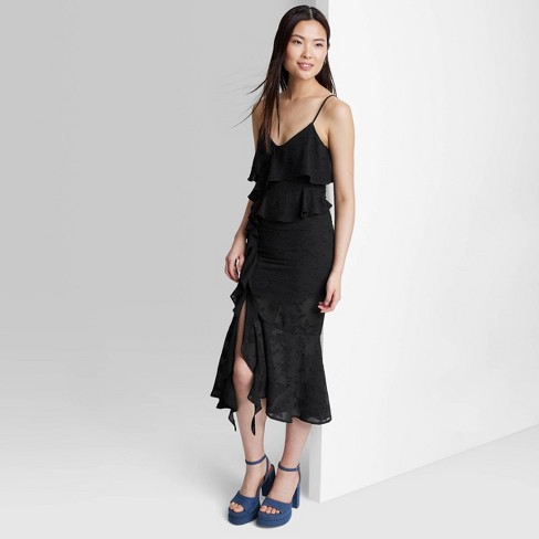 Women's Ruffle Midi Slip Dress - A New Day™ Black Xl : Target