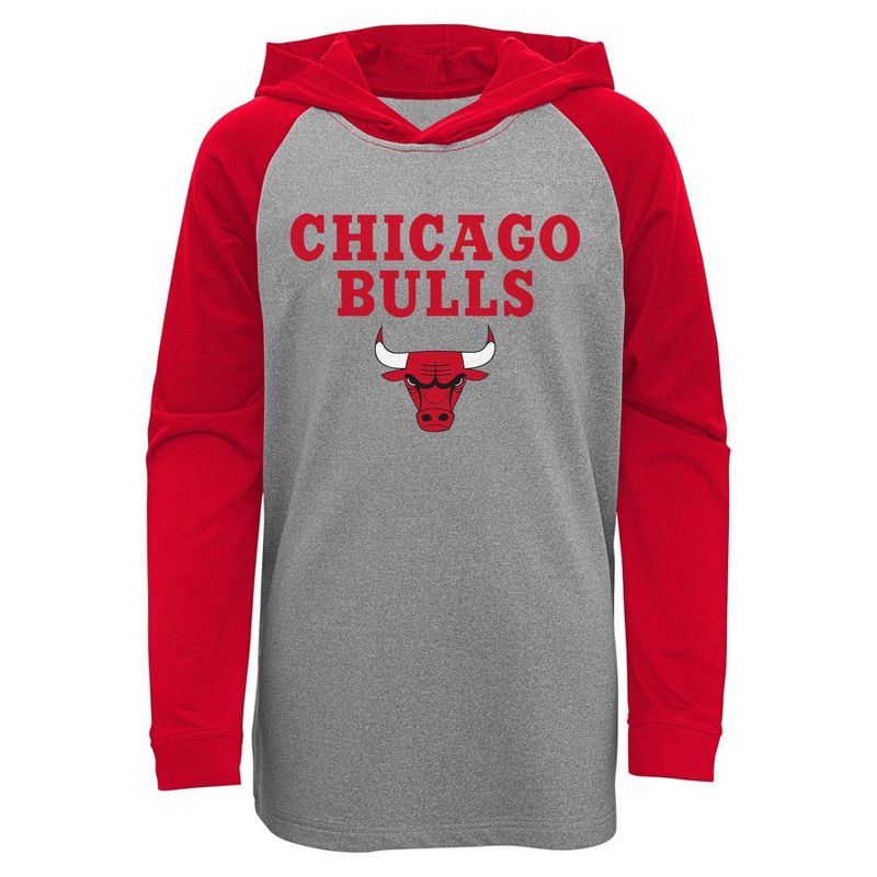NBA Chicago Bulls Youth Gray Long Sleeve Light Weight Hooded Sweatshirt, 1 of 2